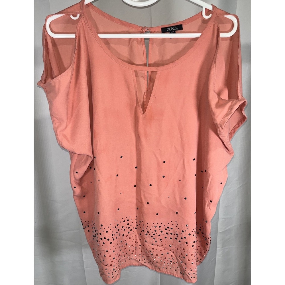 XOXO Peach Blouse Beaded Studded Cold Shoulder Y2K Summer Top Orange XL